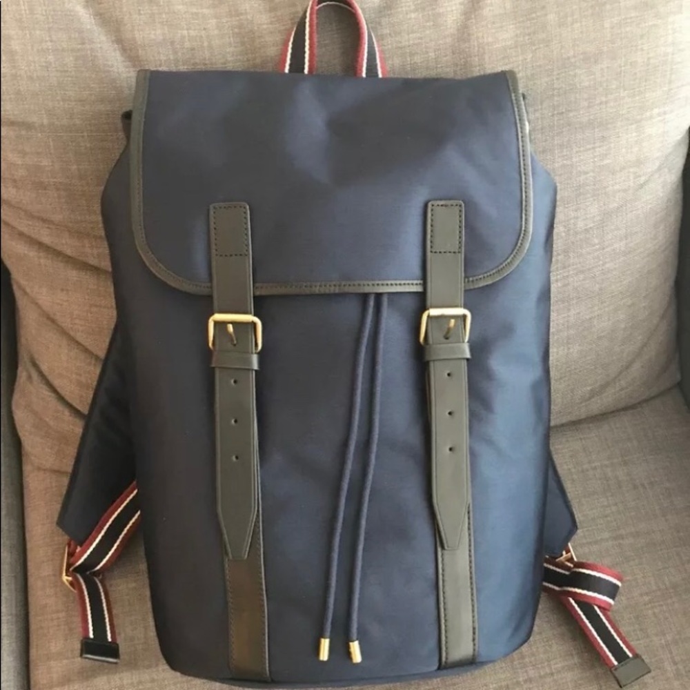 NEW J Crew Oar Stripe Backpack Navy Blue Nylon NWT